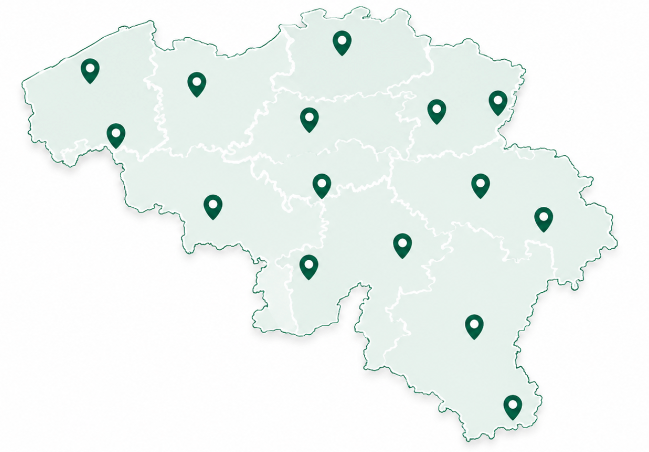 Carte des villes de Belgique concernées par les formations Alain Dahlem